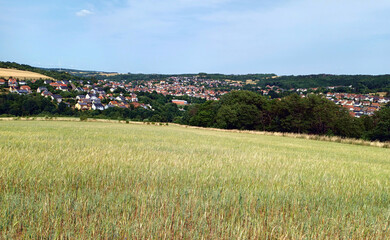 Fototapeta na wymiar Blick auf Marpingen im Landkreis St. Wendel, Saarland vom Premium-Wanderweg Biberpfad.