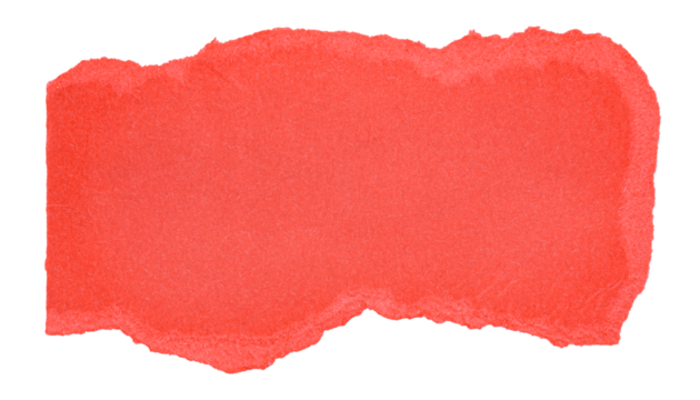 Single piece of isolated torn ripped crumpled blank red paper with rough edges and blank copy space for text on white or transparent background, png design element