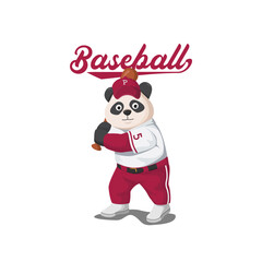 Fototapeta na wymiar Panda becomes a baseball athlete. wearing a baseball uniform preparing to hit the ball with a bat