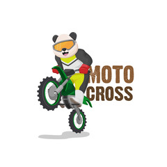 Motocross race with standing style. Adorable panda in sporty style on motocross