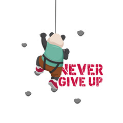 a panda climbing a wall never give up. passion for a better life. Cartoon Panda desain for t-shirt, apparel and website © ruwaiscreative