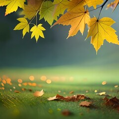 Naklejka na ściany i meble Autumn leaves on a neutral background created by AI