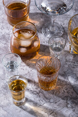 Assortment of various strong alcohol drinks