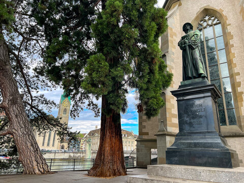 Ulrich Zwingli monument near the Water church in Zurich
