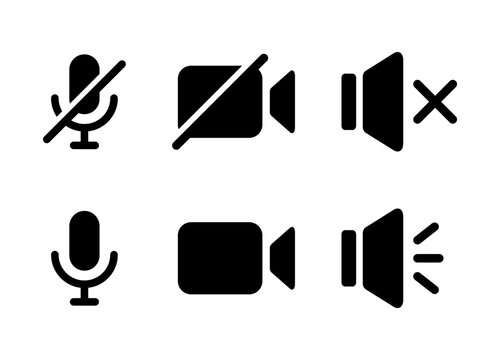 Mute microphone, video cam off, and silent speaker icon vector