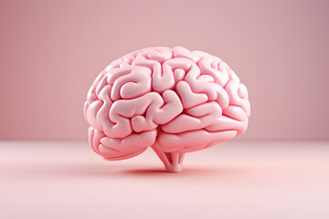 3d illustration of a human brain, style of light pink and sky blue