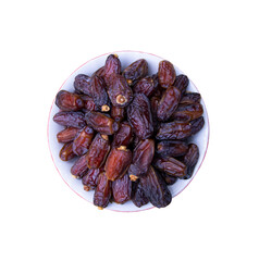 
One bowl of Date fruits top view isolated  Background