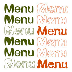 Handwriting lettering on retro style for card, t-shirts, posters, social media etc. Green, orange, grey, white. Menu on square shape. Vector design banner.