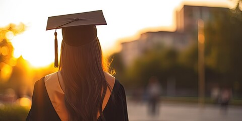 Happy college student celebrating academic success outdoors. Diploma of knowledge. Successful woman graduates ready