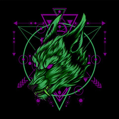 Wolf from The Dark World Illustration with Sacred Geometry
