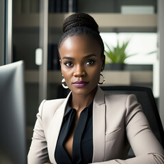 African  Businesswomen Sitting at Her Desk CEO 