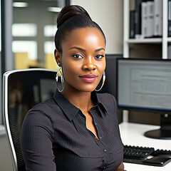 African Businesswomen Sitting at Her Desk  CEO 