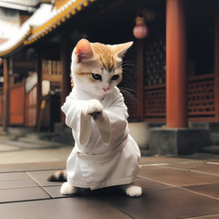 The cat karate fighter. Kung Foo. Karate Kitten AI generated