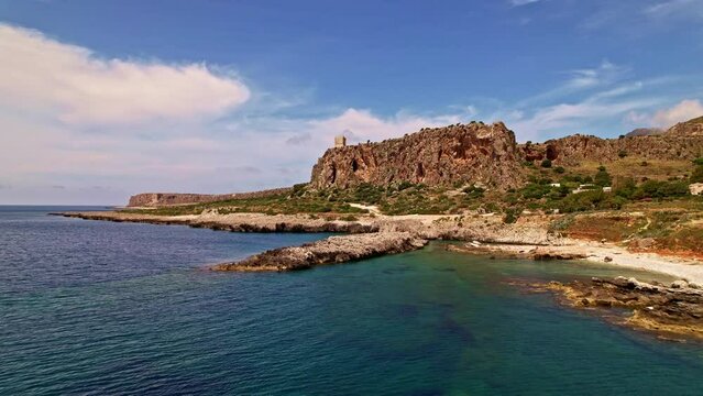 Aerial view of Macari beach. Sicily Italy