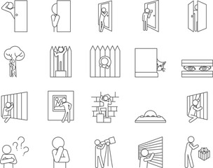 Curiosity Icons Set. Peeping, Eavesdropping, Overhearing. Editable Stroke. Simple Icons Vector Collection