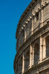 Closeup shot of the facade of the Colosseum in Rome, Italy