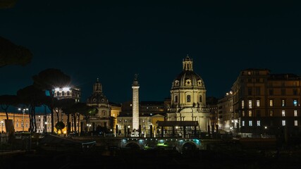 Fototapeta na wymiar Beautiful shot of the Trajan's Column in Rome at night