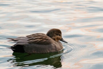 a small Gadwall sitting in the water