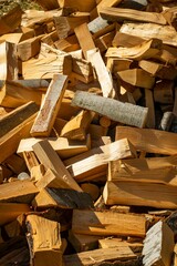 Closeup of a collection of cut logs resting on the ground in a natural outdoor setting