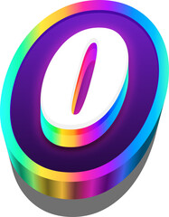 3D Metalic Rainbow Alphabet Number 0