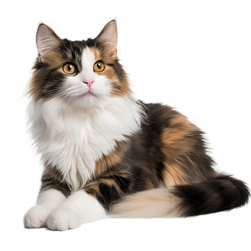 Calm cat rests gracefully on transparent background