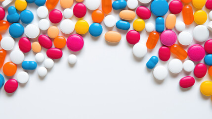 Fototapeta premium A lot of colorful medication and pills. Top view.Created with Generative AI technology.