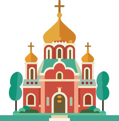 Russian orthodox church flat style vector image Moscow patriarchate autocephalous eastern orthodox Christian church vector illustration - obrazy, fototapety, plakaty