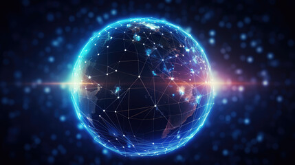 Sphere with connected lines. Global technology background. Created with Generative AI technology.