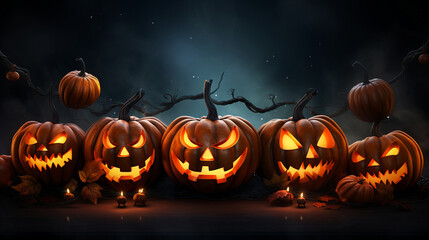 Glowing pumpkins creating a spooky Pumpkin banner Generative AI