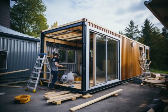 Turning Steel into Style: Construction of a Trendy Tiny Container Home construction process.