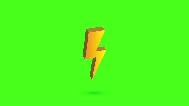 3D thunder bolt on green screen background. Yellow orange gradient color