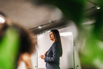 Young businesswoman and a whiteboard