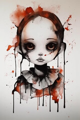 creepy horror doll. watercolor design. generative AI