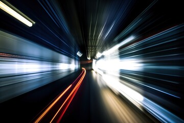 Obraz na płótnie Canvas Warp Speed lights. Traffic in the tunnel. Speed motion blur. Traffic lights in the night. Speed motion blur background.