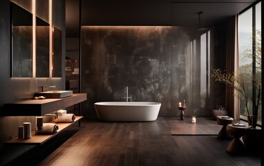 A stylish modern bathroom. AI
