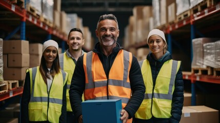 Portrait of staff at distribution warehouse.