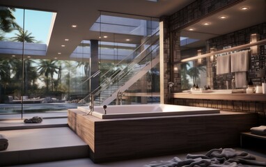 A stylish modern bathroom. AI