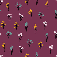 Hand-drawn colorful floral seamless pattern design