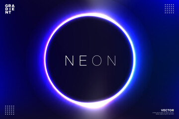 Trendy futuristic background minimalist cybernetic glowing ring template. Blue neon lights with bright circle frame of light. Vector Illustration. EPS 10.
