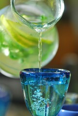 Glass pitcher of cool lemonade