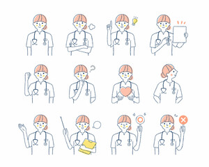 女性医療従事者の表情　バリエーションセット