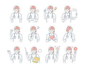 女性医療従事者の表情　バリエーションセット