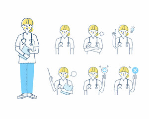 女性医療従事者の表情　バリエーションセット