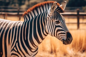 Fototapeta na wymiar Zebra standing on brown grass field.