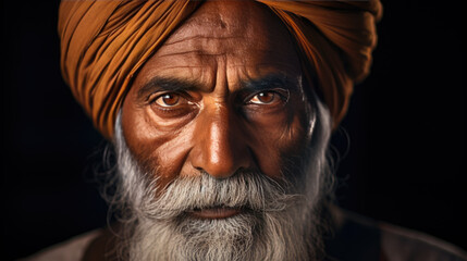 Portrait of an elderly Indian man in national dress.