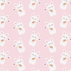 Cute rabbit and Carrot seamless pattern on pink background