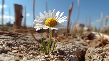 Closeup of a Big Daisy on a dry and cracked ground - AI Generated