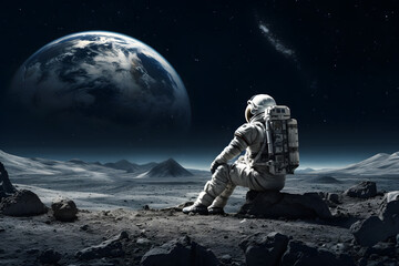 Astronauton the moon, in style of photo-realistic landscapes 