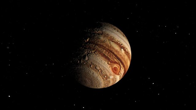 3D rendered animation of the planet Jupiter isolated on the empty dark black space background