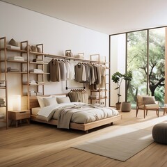 Elegant modern bedroom interior. AI